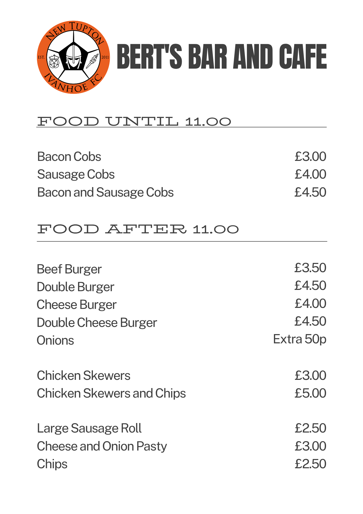 Cafe Menu